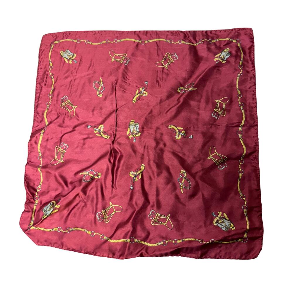 Vintage Silk Handkerchief Bandana Pocket Square Scarf Horse equestrian silk 17”